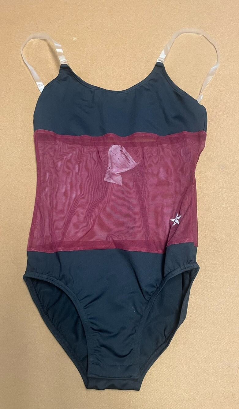Rebel Athletics Dance cheer Leotard Adult Small AS Clear Straps Burgundy Mesh